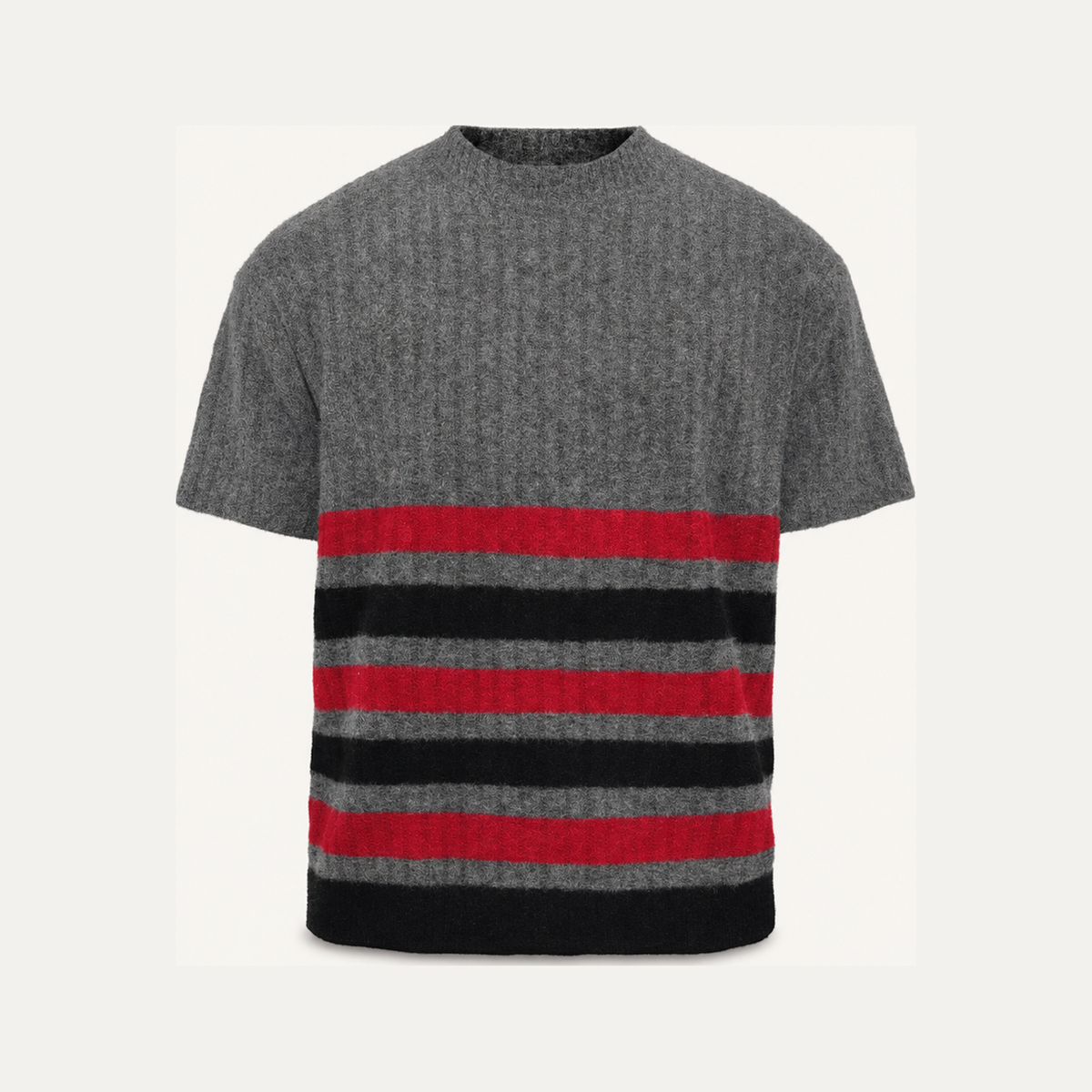 Black & Red Striped Knit T-Shirt