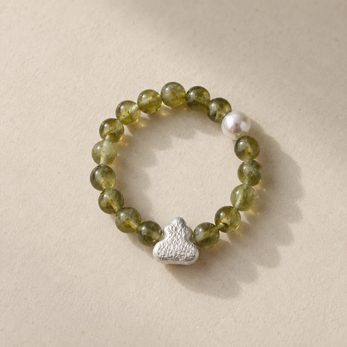 Zizai Gourd Sterling Silver Crystal Beaded Ring