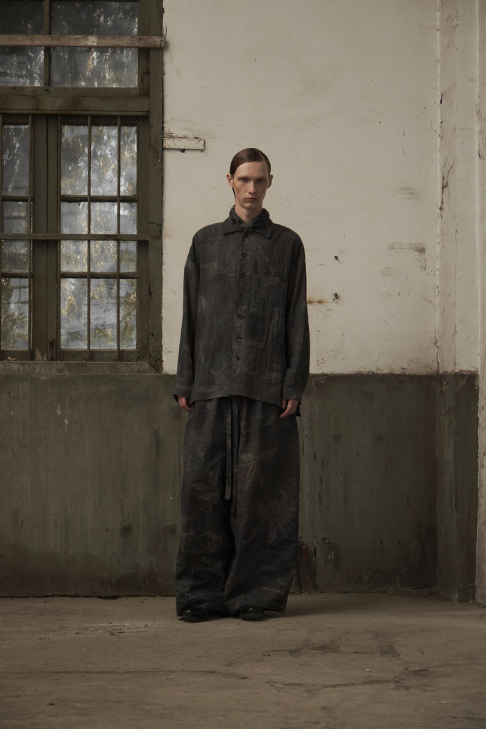 Drawstring Wide-Leg Trousers (Dark Grey)