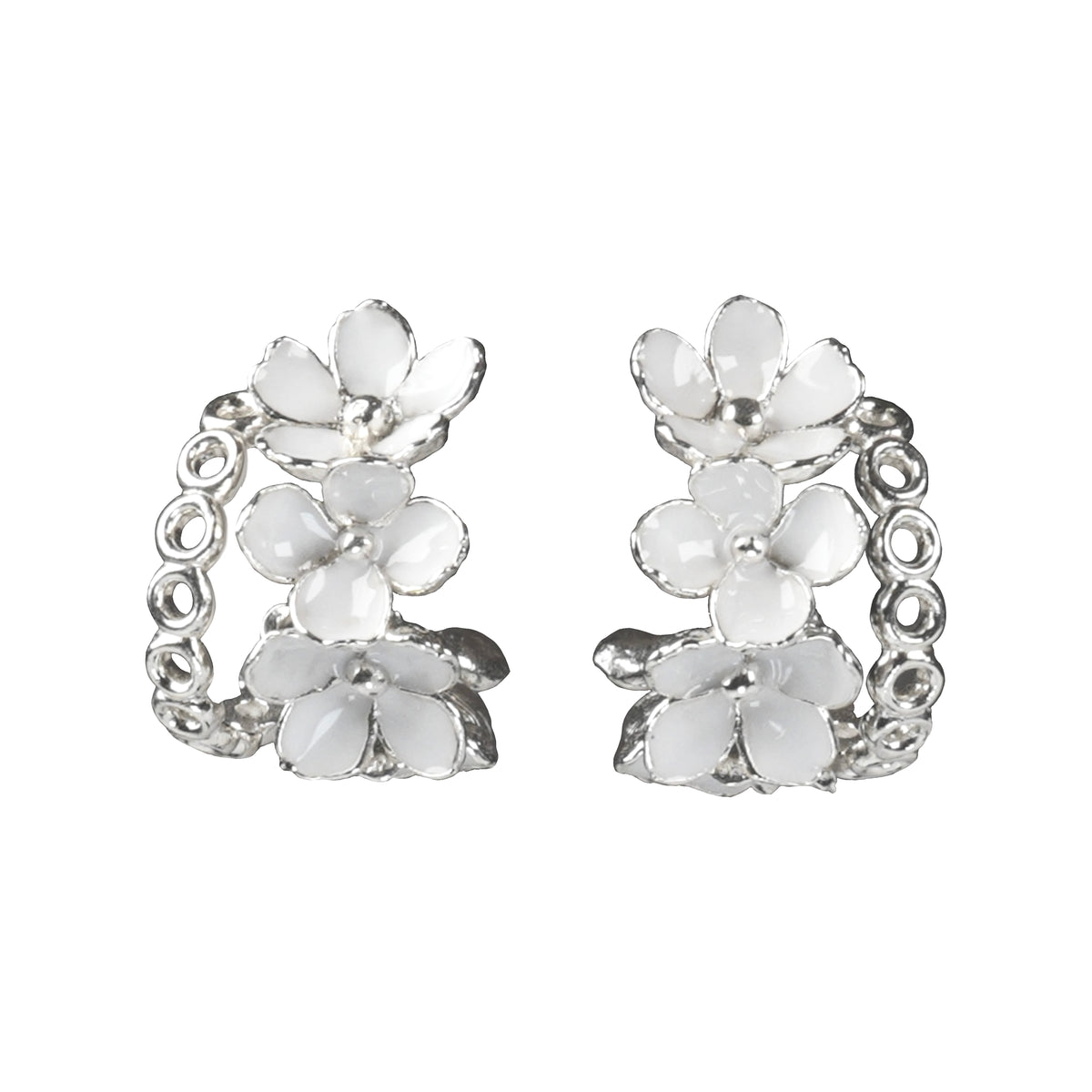 Nanyang Porcelain White Framed Floral Stud Earrings