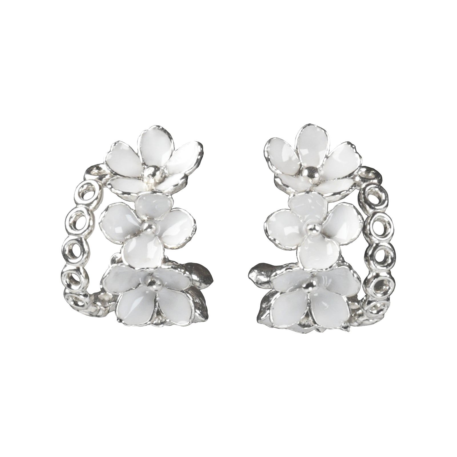 Nanyang Porcelain White Framed Floral Stud Earrings