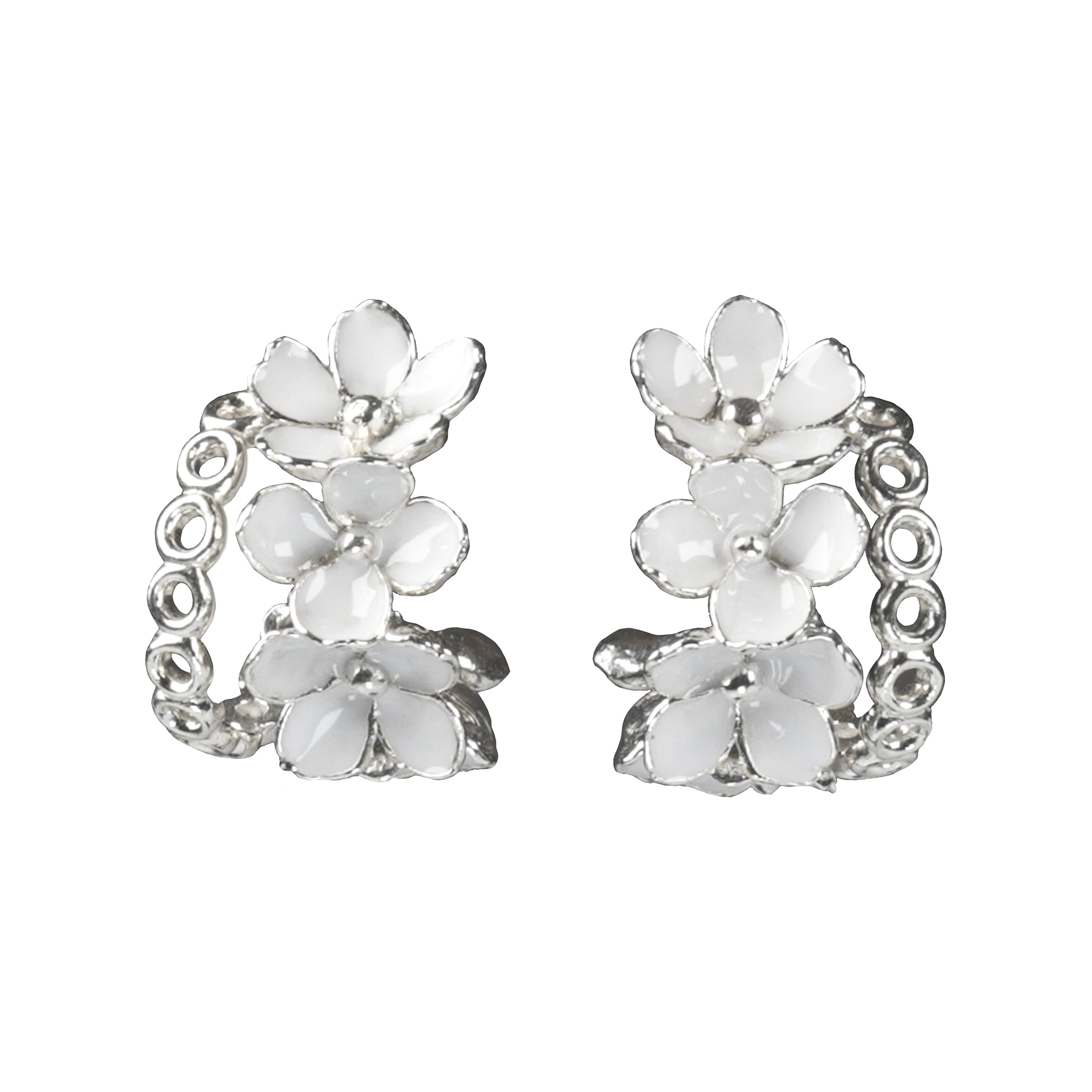 Nanyang Porcelain White Framed Floral Stud Earrings