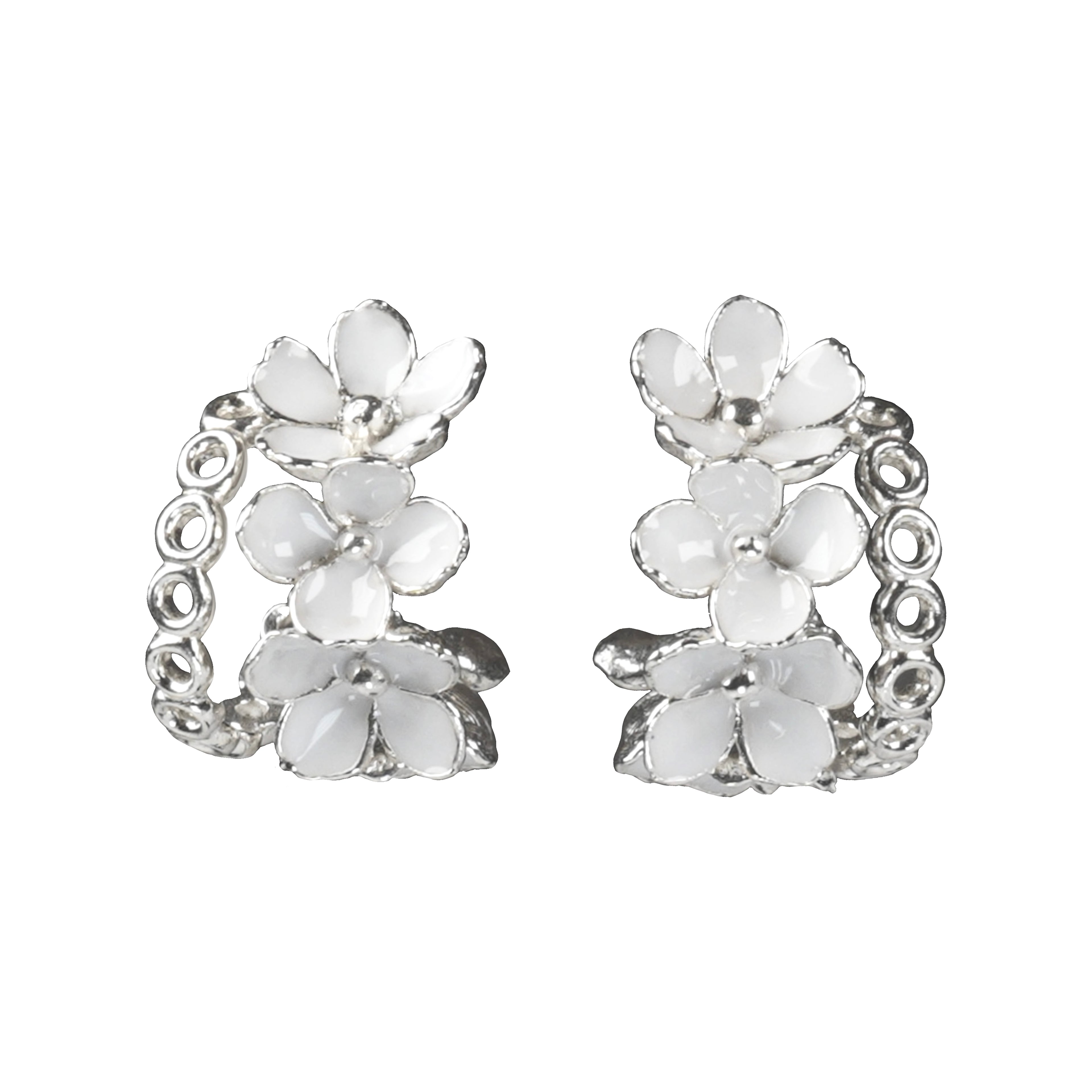 Nanyang Porcelain White Framed Floral Stud Earrings