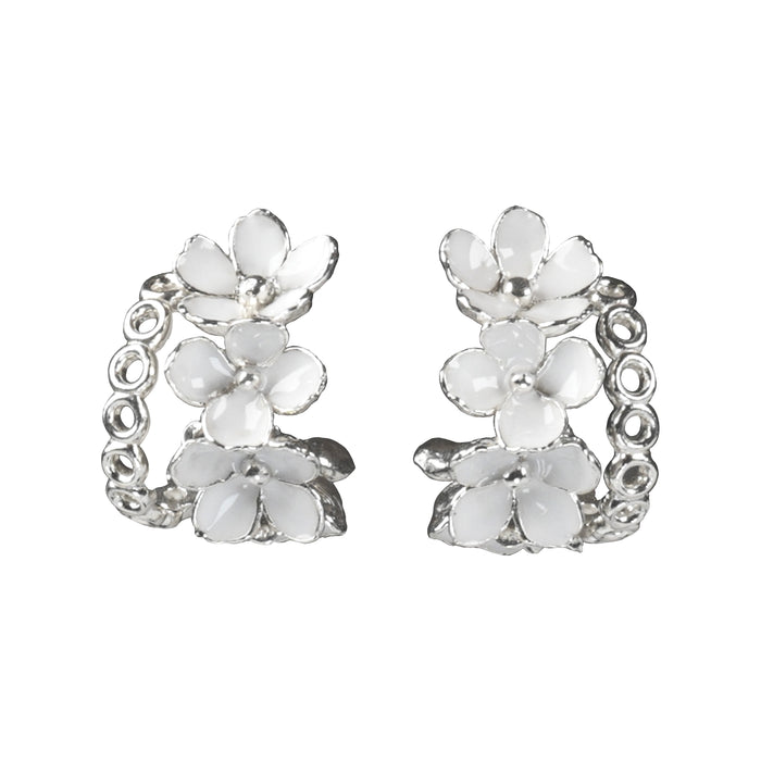 Nanyang Porcelain White Framed Floral Stud Earrings