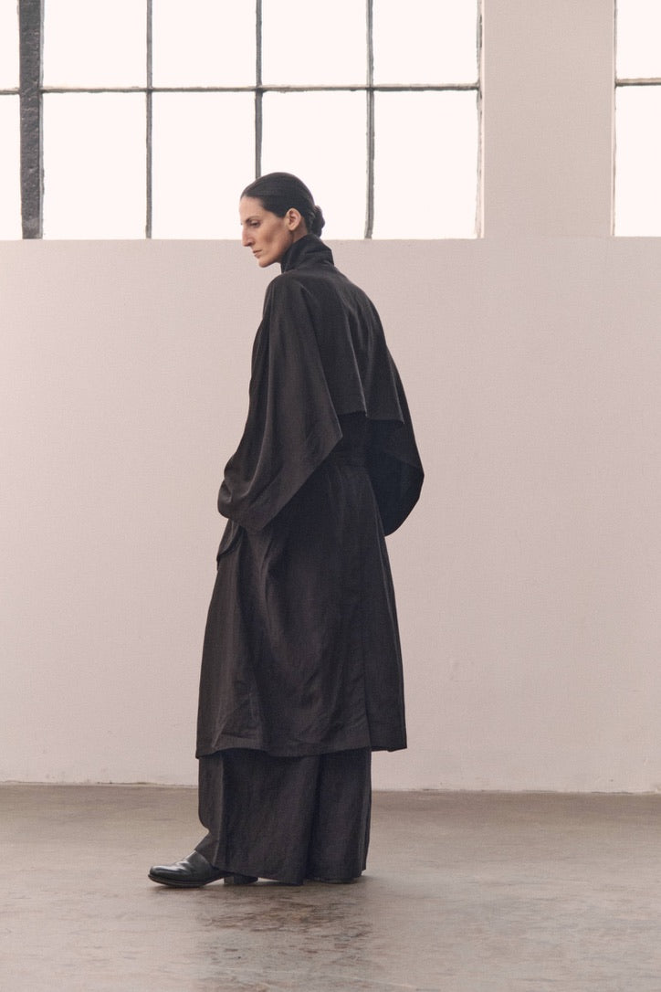 Collared longline trench coat