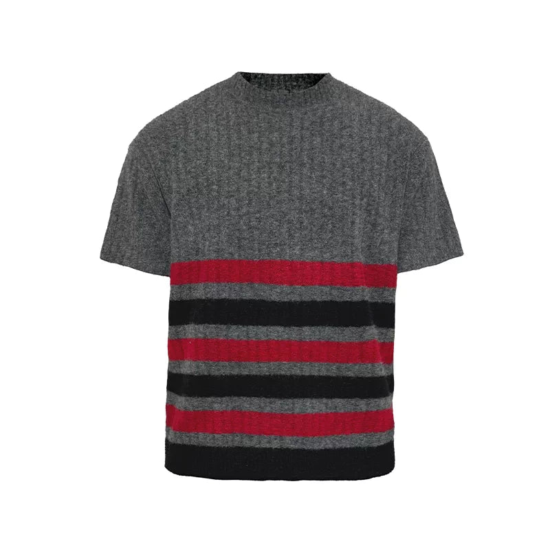 Black & Red Striped Knit T-Shirt