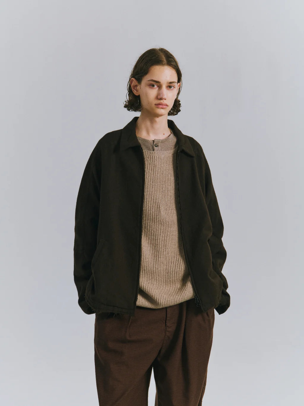 Shrink Wool Zip-Up Shirt Jacket