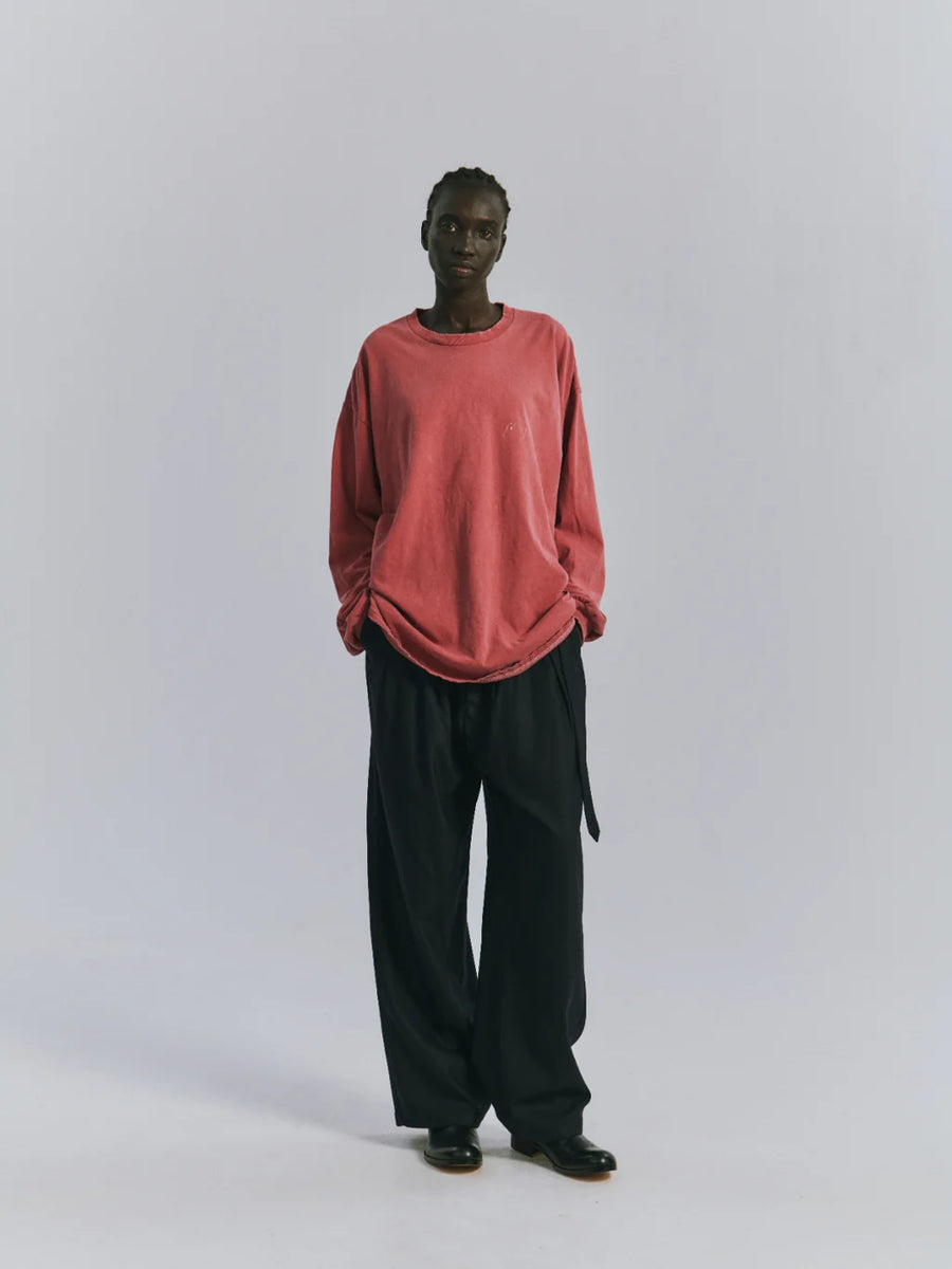 Wool Satin Belt-Less Slacks