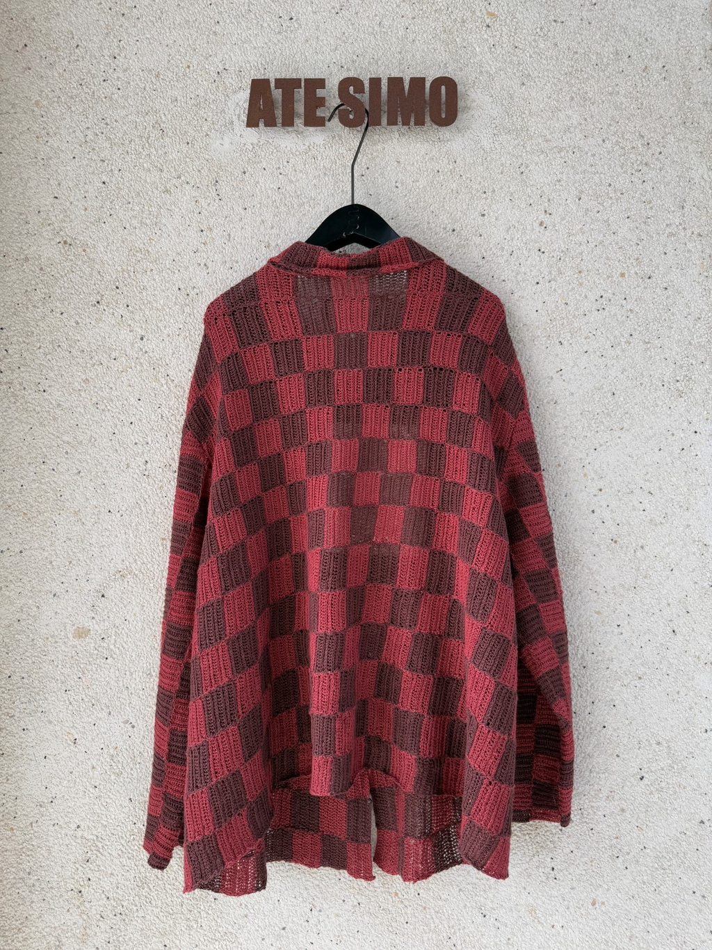 Hand-knitted plaid linen cardigan