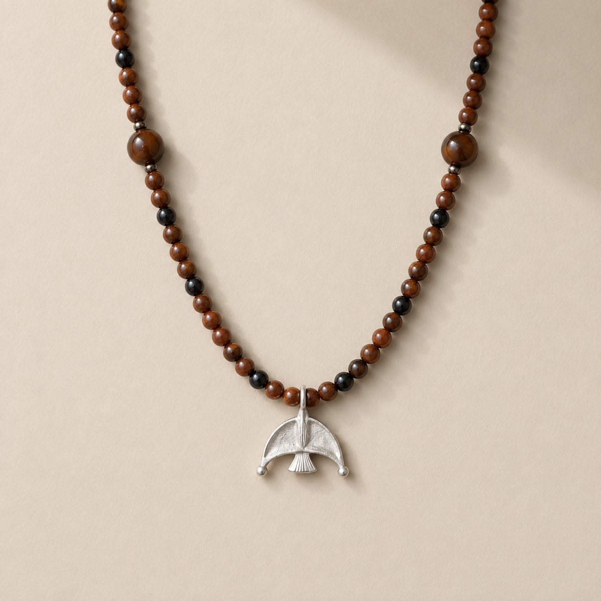 Oracle Bird Sterling Silver Golden Swan Stone Beaded Long Necklace
