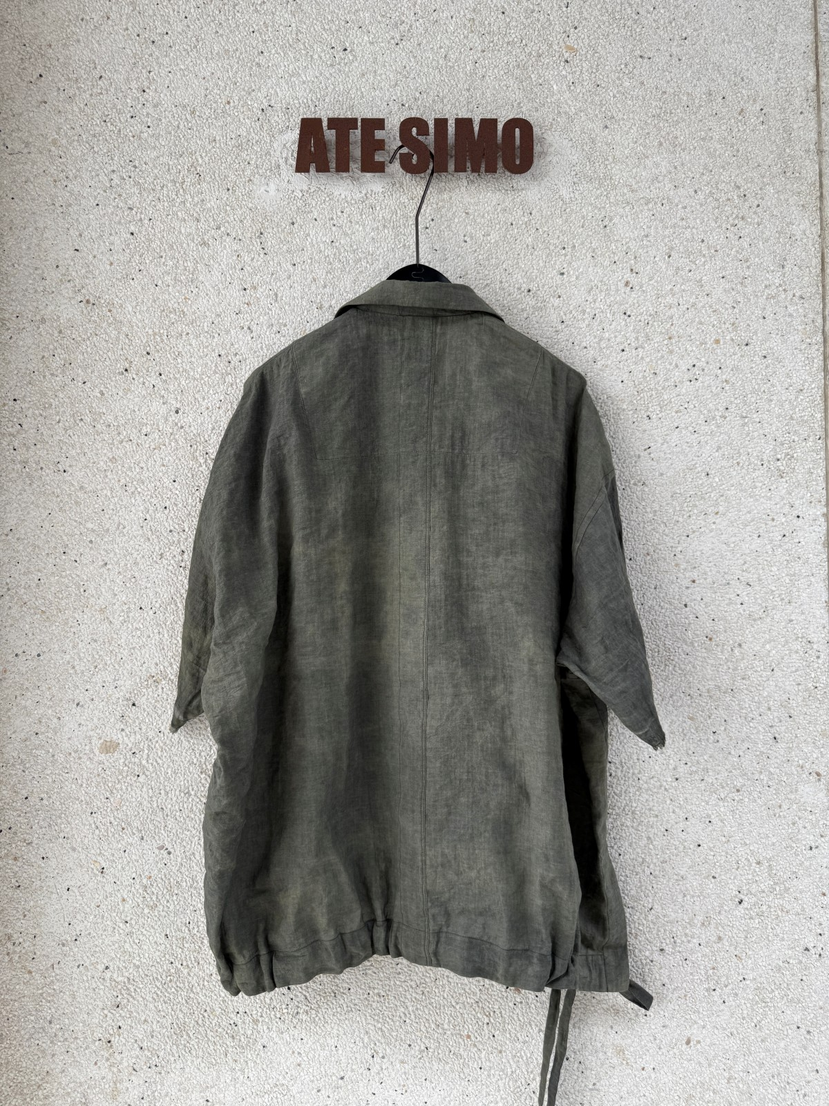 Cuba-collar drawstring short-sleeve shirt