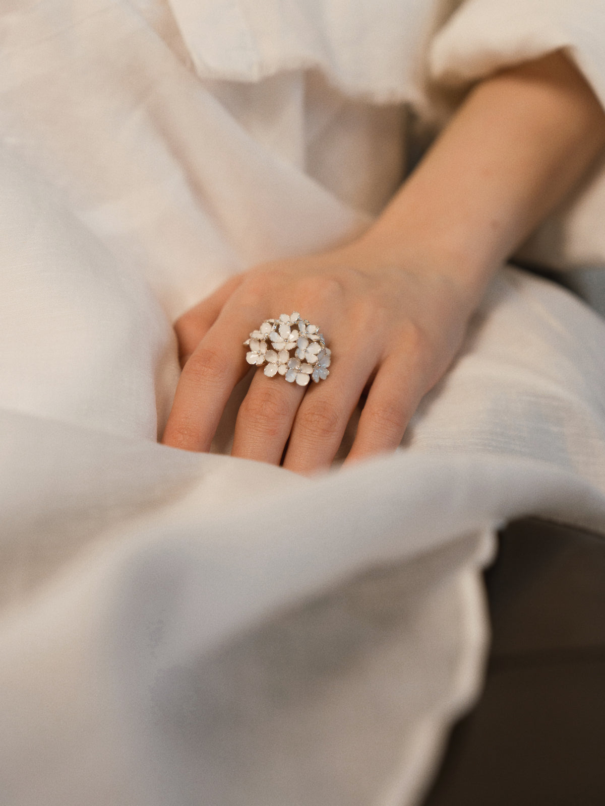 Nanyang Porcelain White Dome Floral Ring
