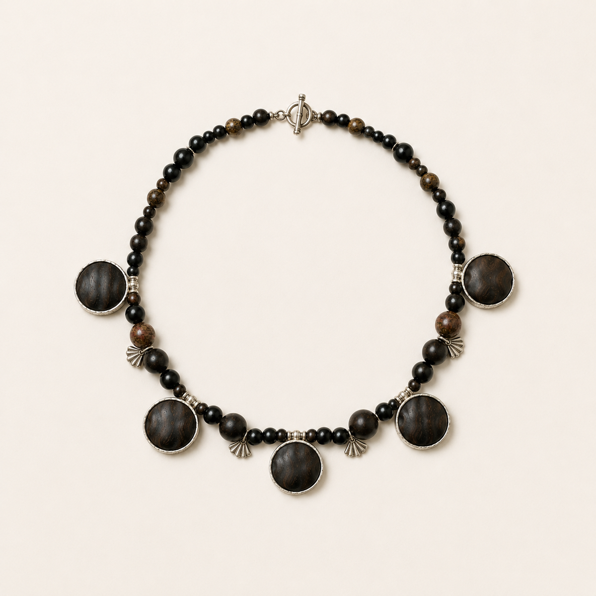 Little Fulfillment Ebony, Sterling Silver, Bronze Stone & Golden Swan Stone Beaded Choker