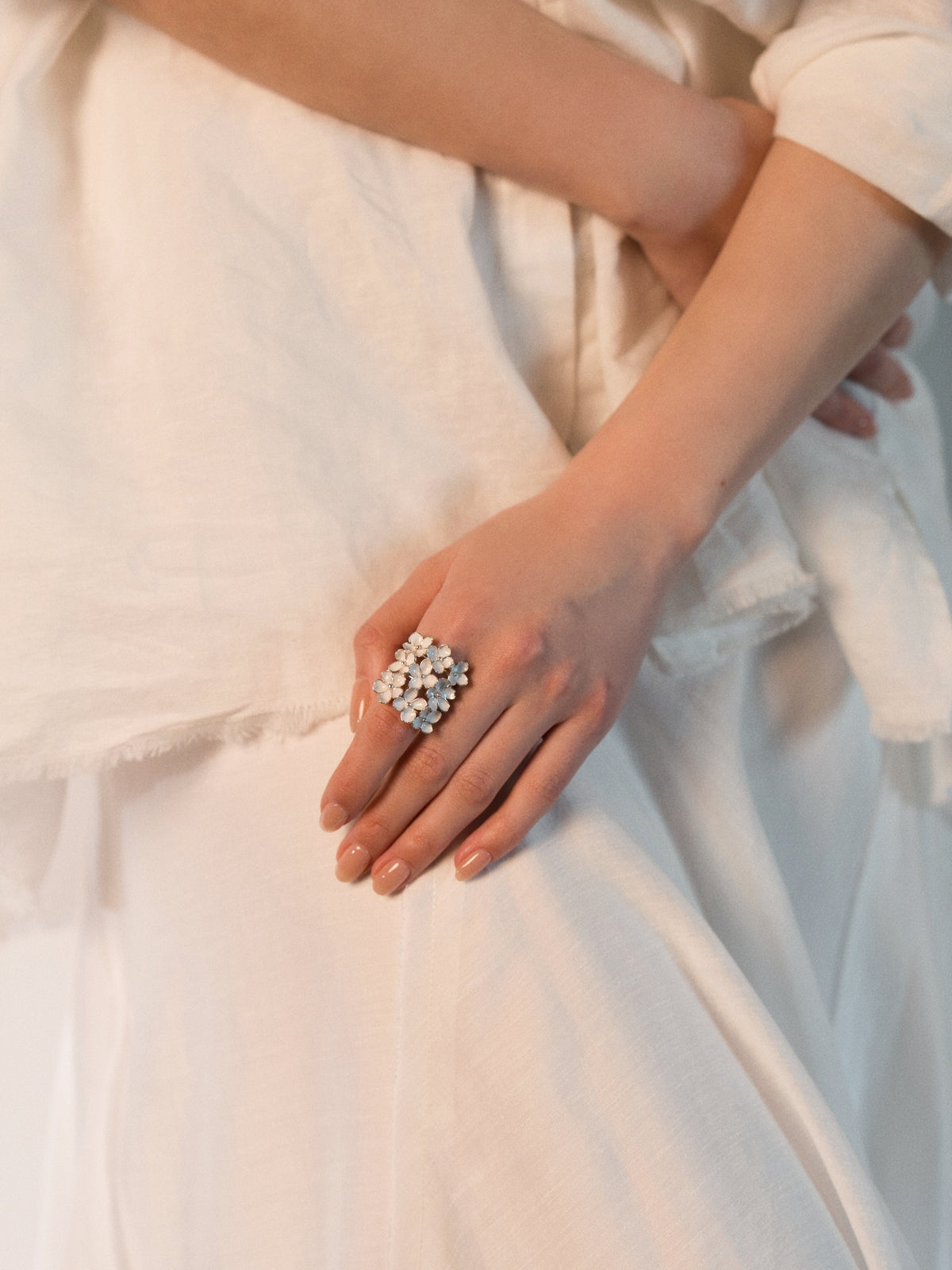 Nanyang Porcelain White Square Flower Ring