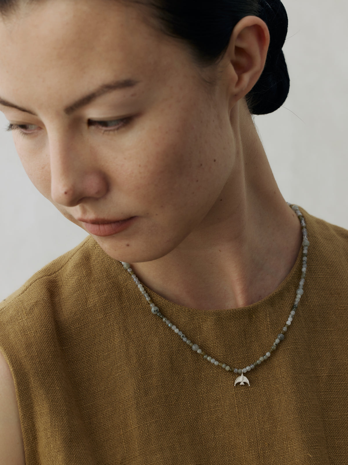 Oracle Bird Sterling Silver Crystal Beaded Long Necklace