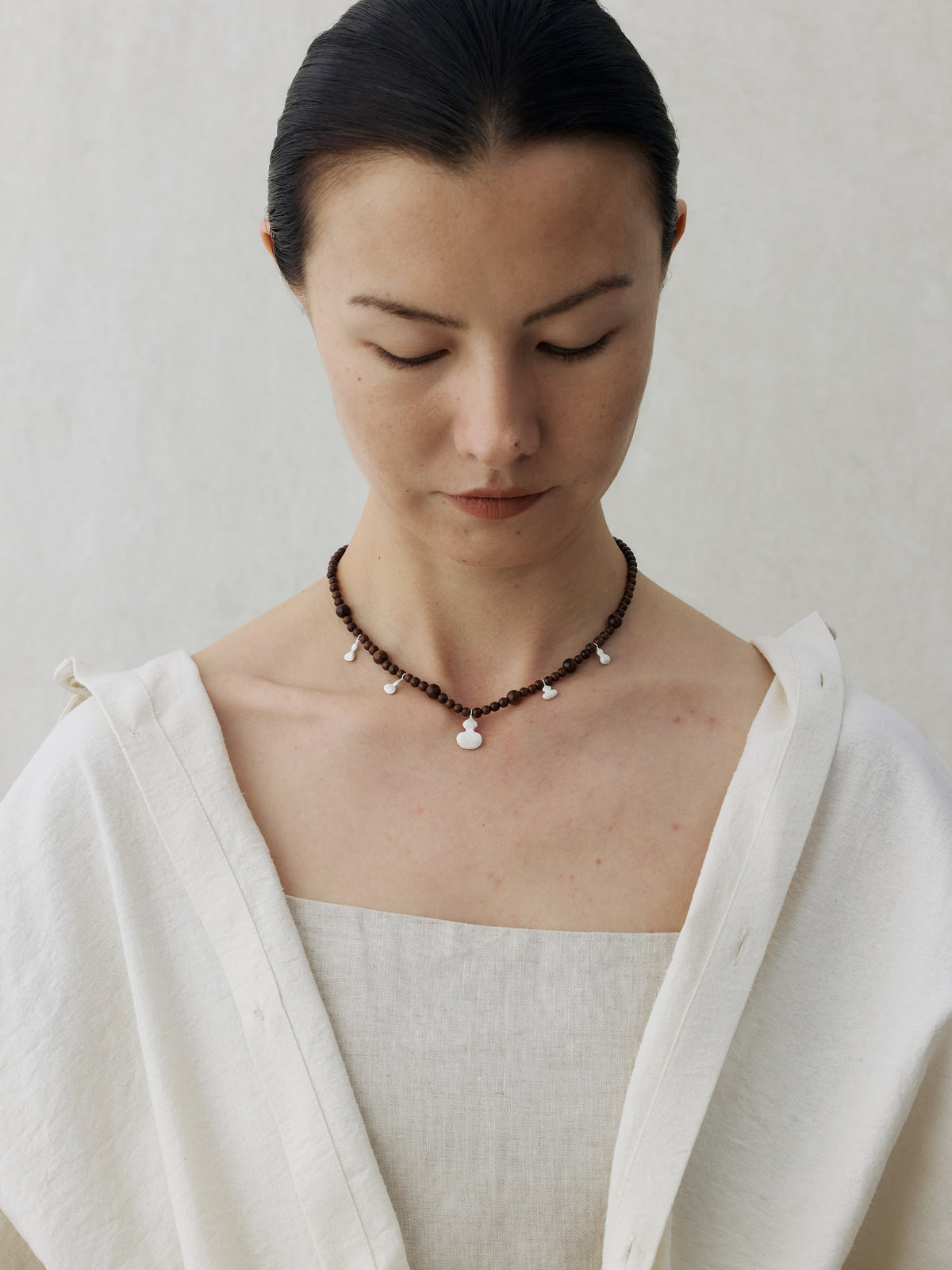 Zizai Gourd Sterling Silver Blackwood Beaded Choker