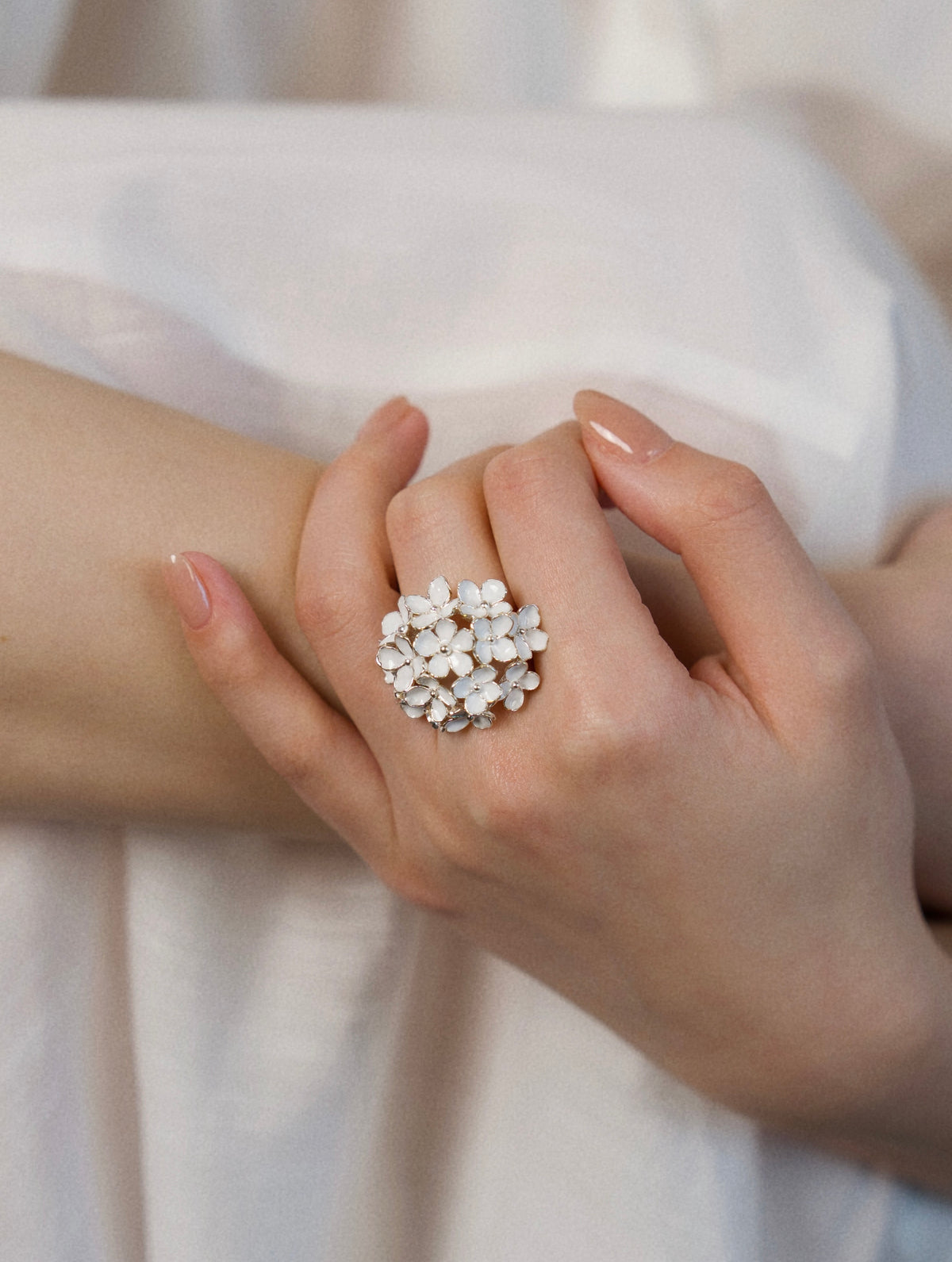 Nanyang Porcelain White Dome Floral Ring