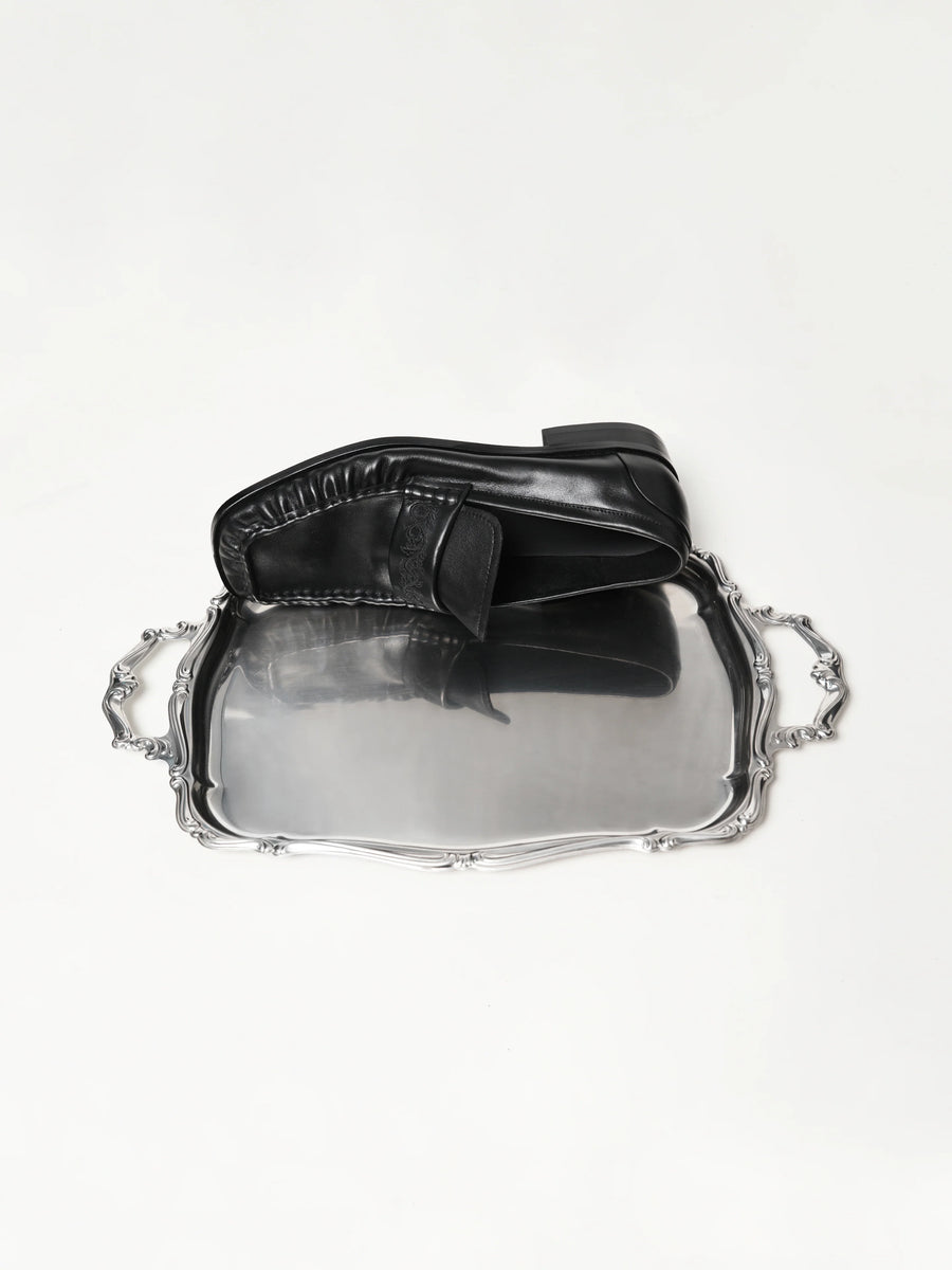 Square-Toe Vine-Engraved Loafers