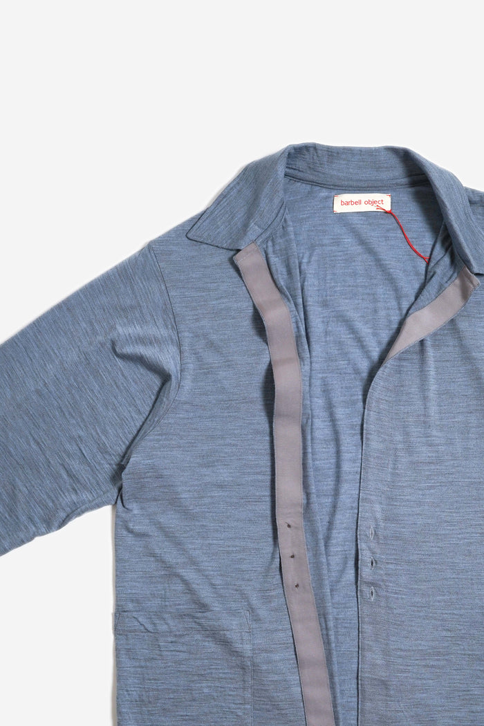 Barbell Object 3B Cardigan, Blue, placket detail