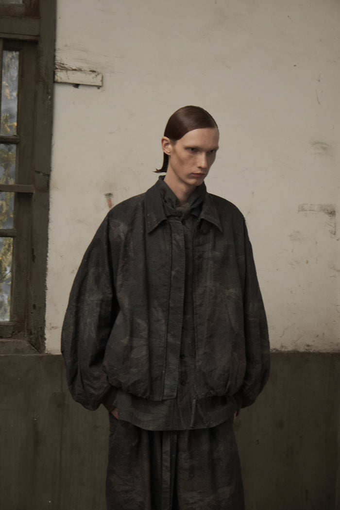 Pleated Zip Cropped Jacket (Digital Printed)