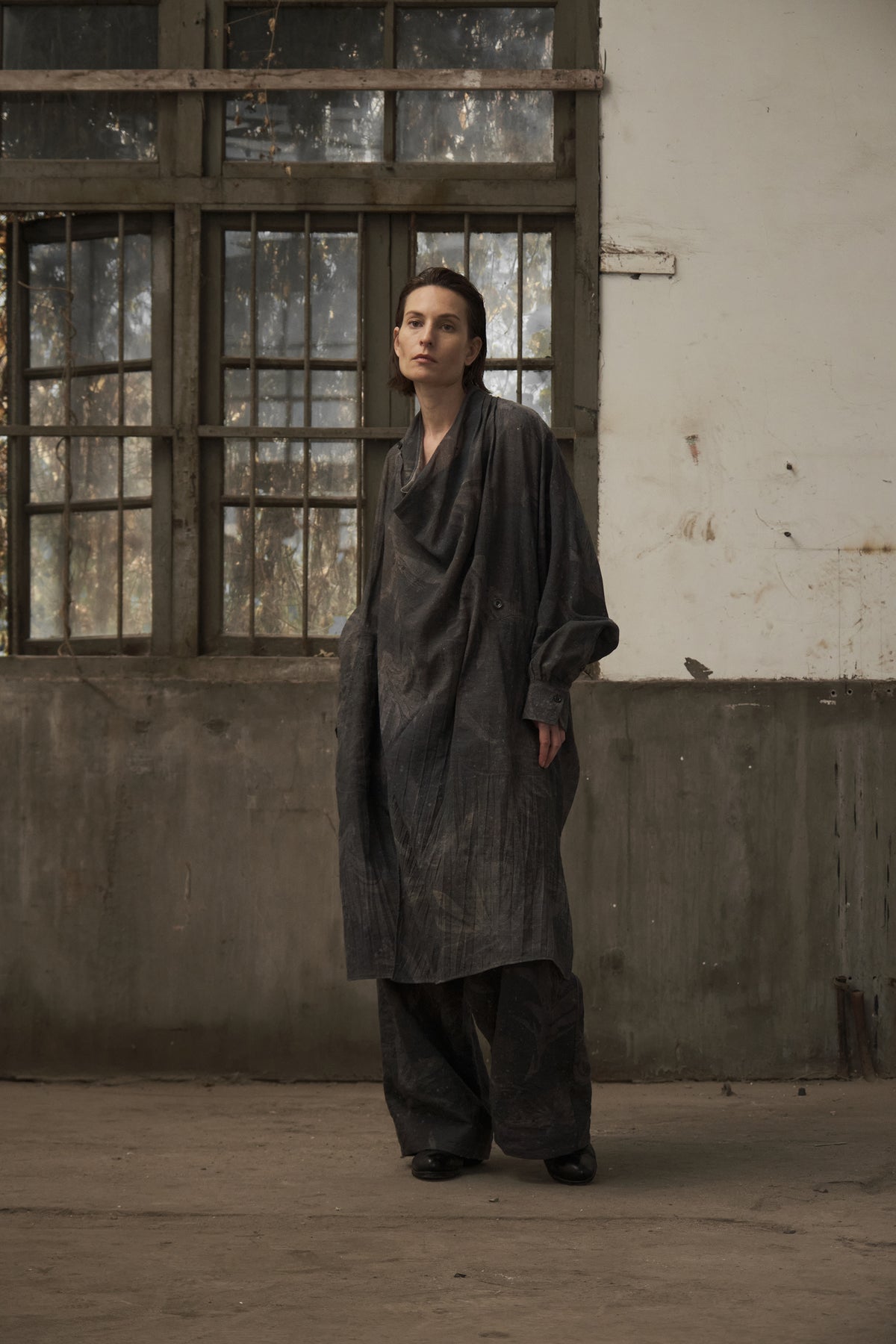 Cowl Neck Long Shirt (Grey)
