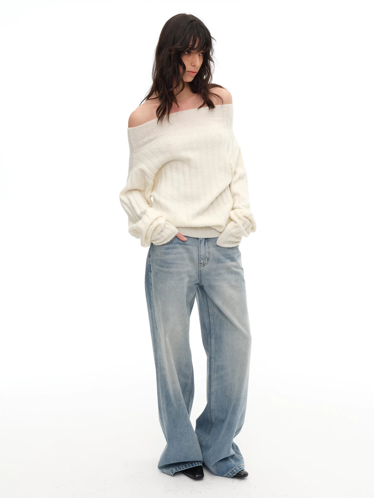 Ribbed Off-Shoulder Sweater