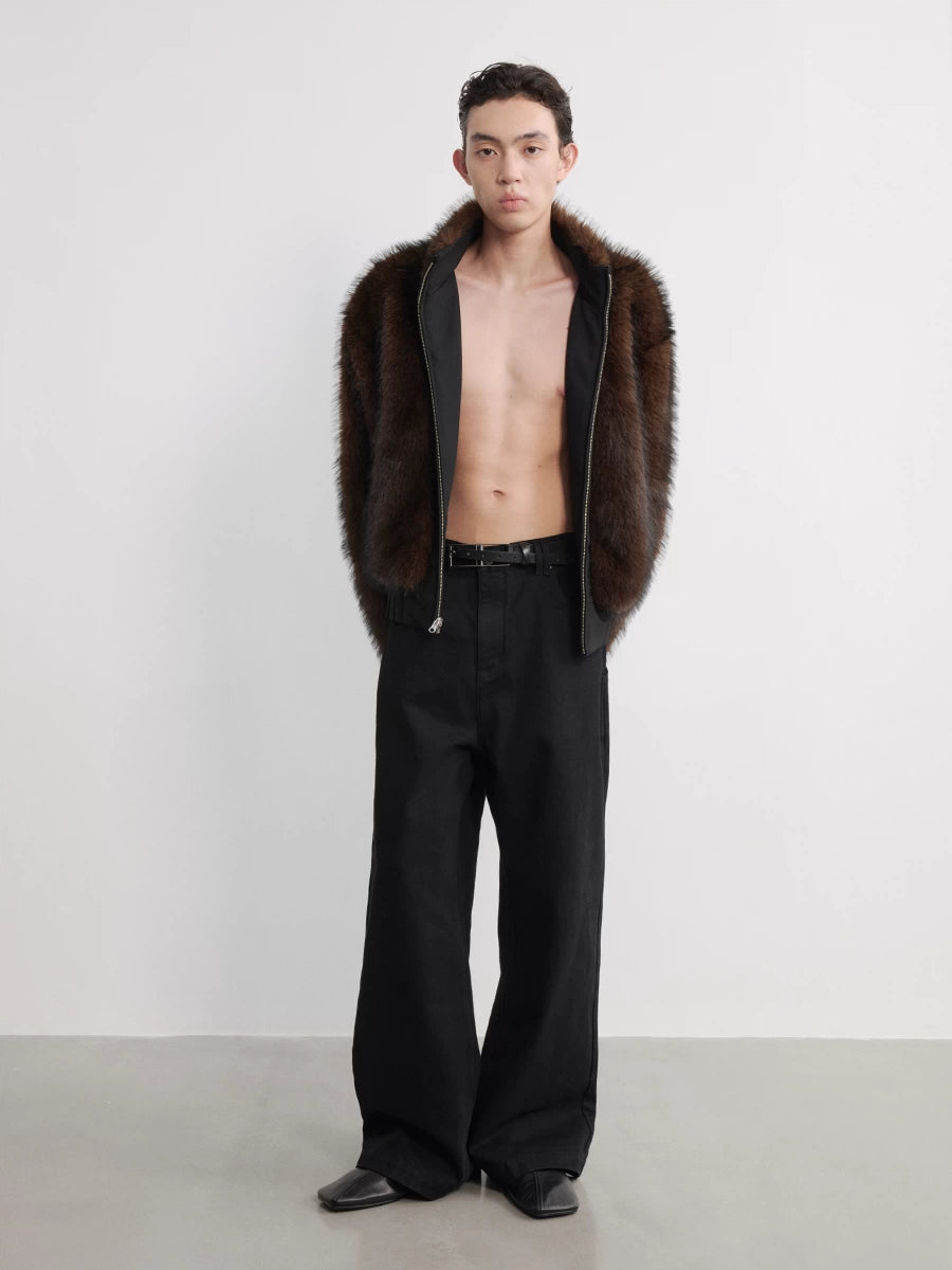 Straight-Leg Black Denim Jeans