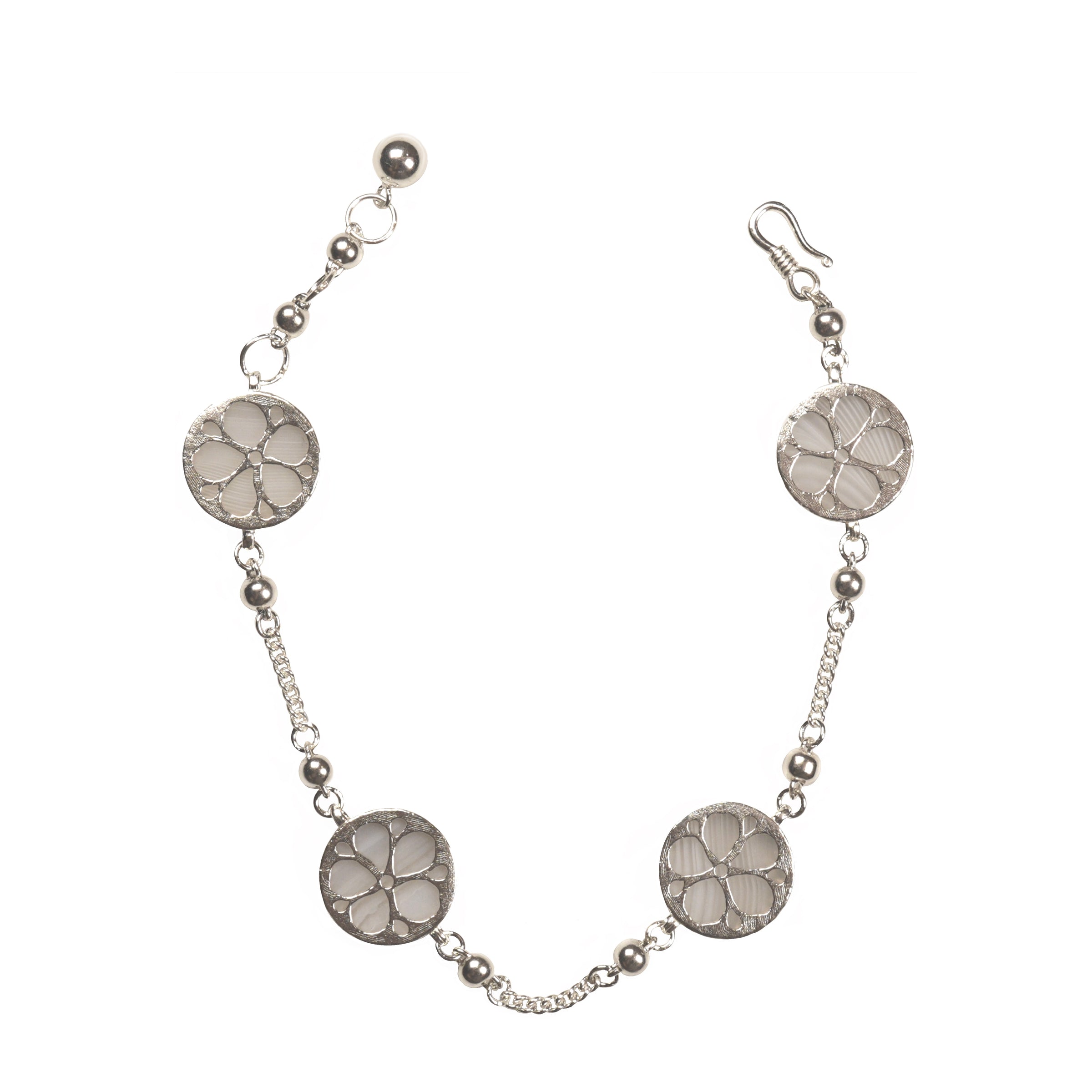 White Agate Inlaid Hollow Floral Bracelet