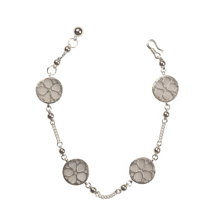 White Agate Inlaid Hollow Floral Bracelet