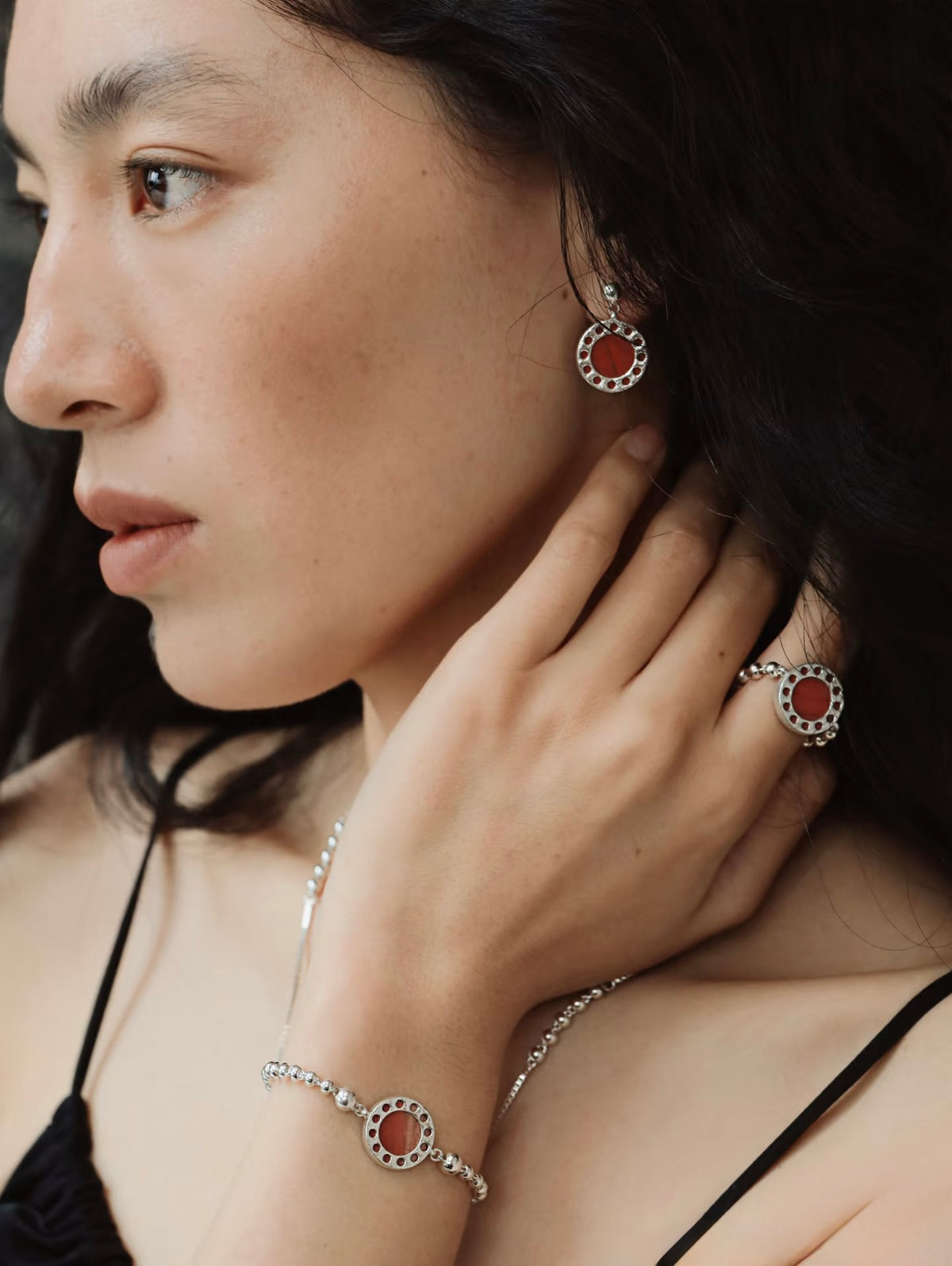 Crimson Beaded Stud Earrings