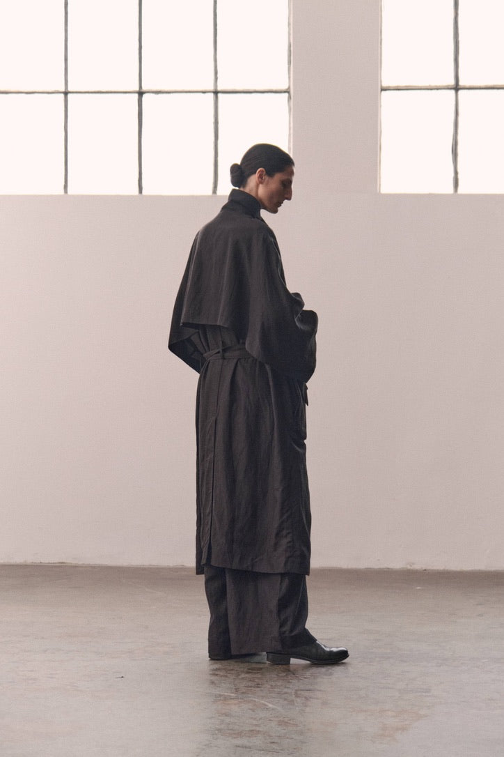 Collared longline trench coat