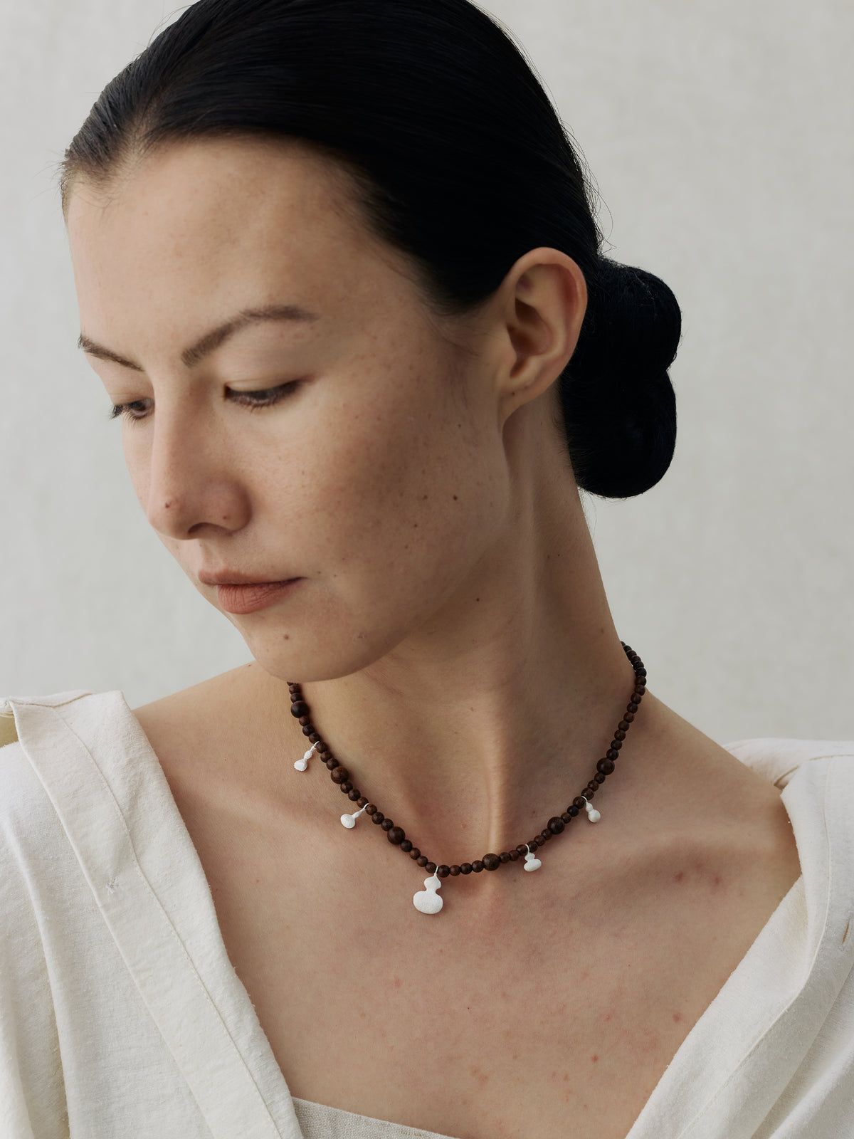 Zizai Gourd Sterling Silver Blackwood Beaded Choker