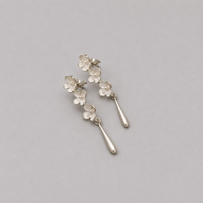 Nanyang Porcelain White Floral Drop Bead Stud Earrings