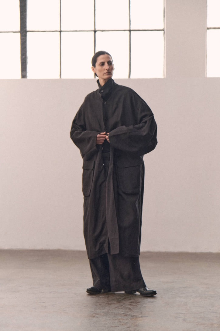 Collared longline trench coat