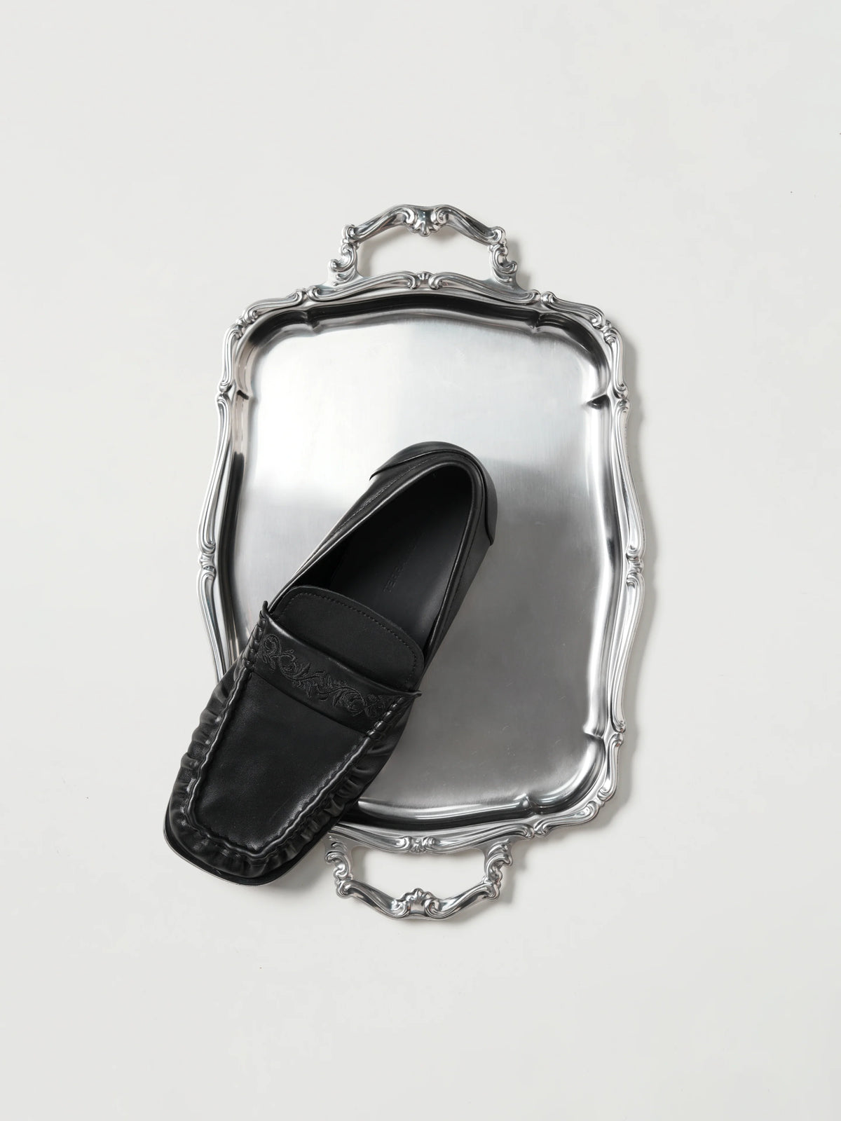 Square-Toe Vine-Engraved Loafers