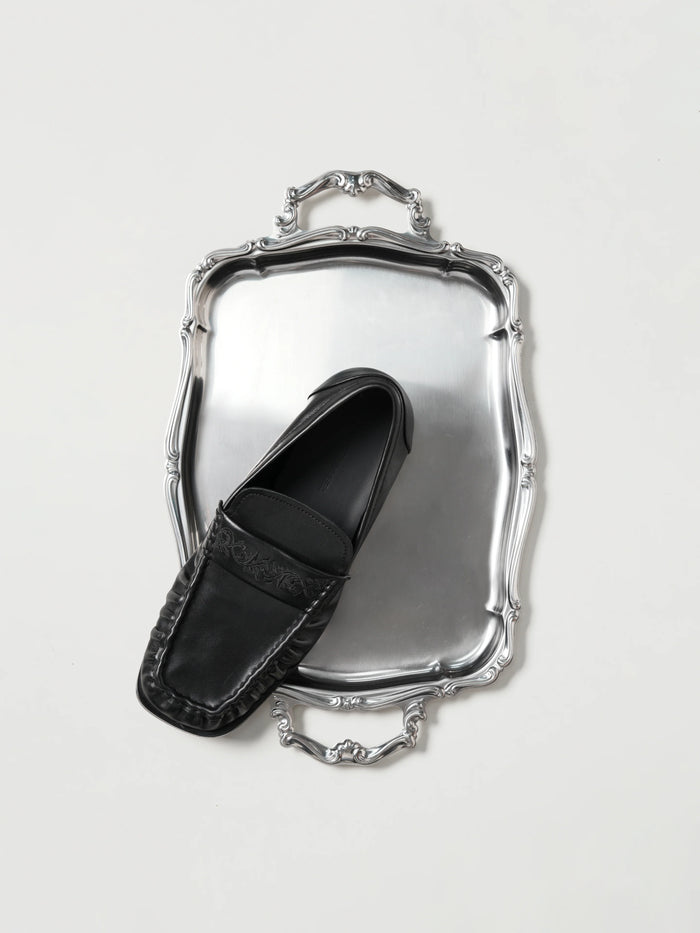 Square-Toe Vine-Engraved Loafers