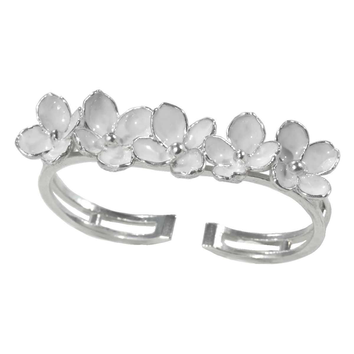 Nanyang Porcelain White Double-Finger Floral Ring