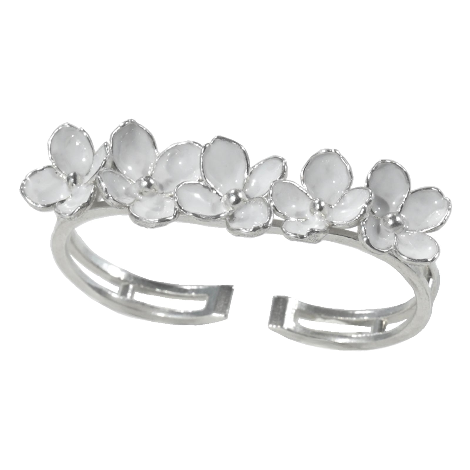 Nanyang Porcelain White Double-Finger Floral Ring