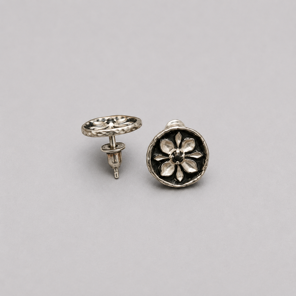 Shadow Lotus Tile Stud Earrings