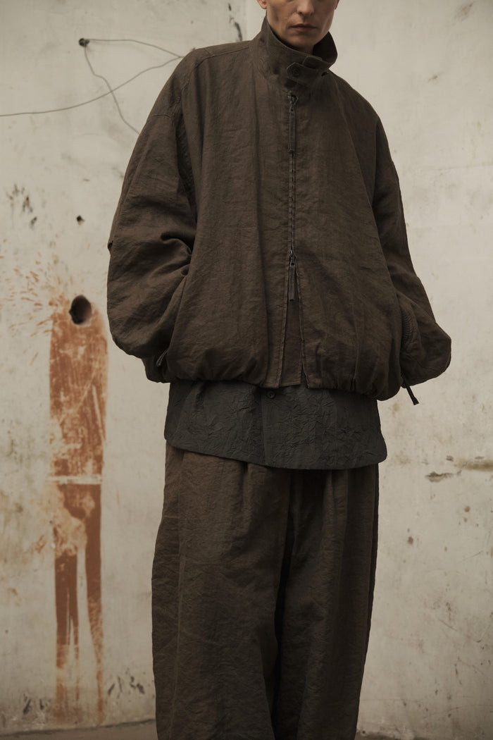Pleated Zip Cropped Jacket (Washed Brown)