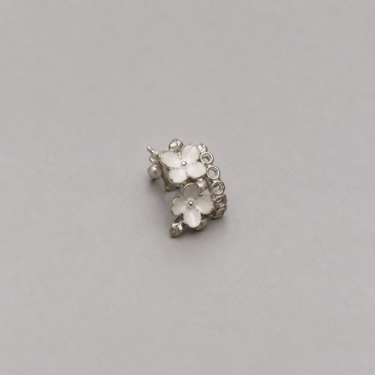 Nanyang Porcelain White Framed Floral Ear Cuffs