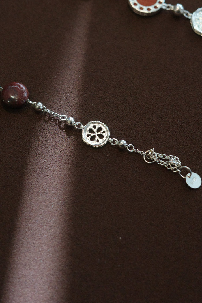 Crimson Lotus Red Stone Beaded Bracelet
