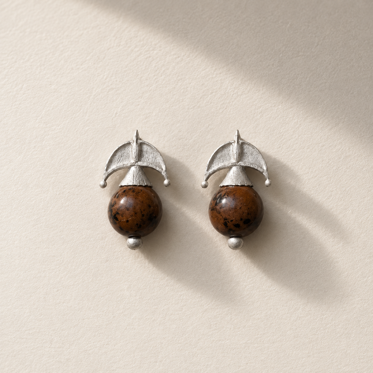 Ruyi Bird Sterling Silver Golden Swan Stone Stud Earrings
