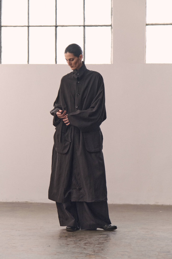 Collared longline trench coat