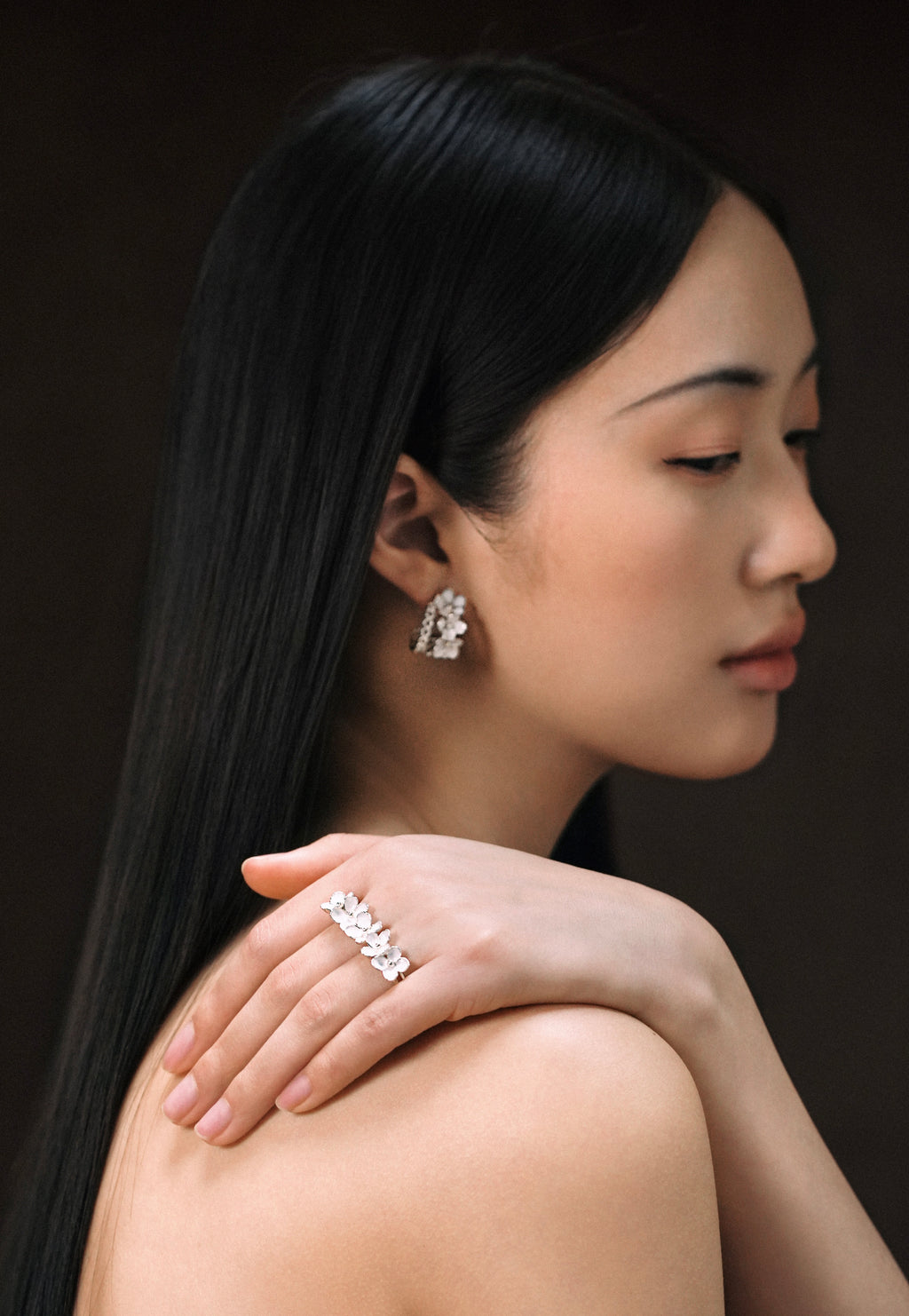 Nanyang Porcelain White Framed Floral Stud Earrings