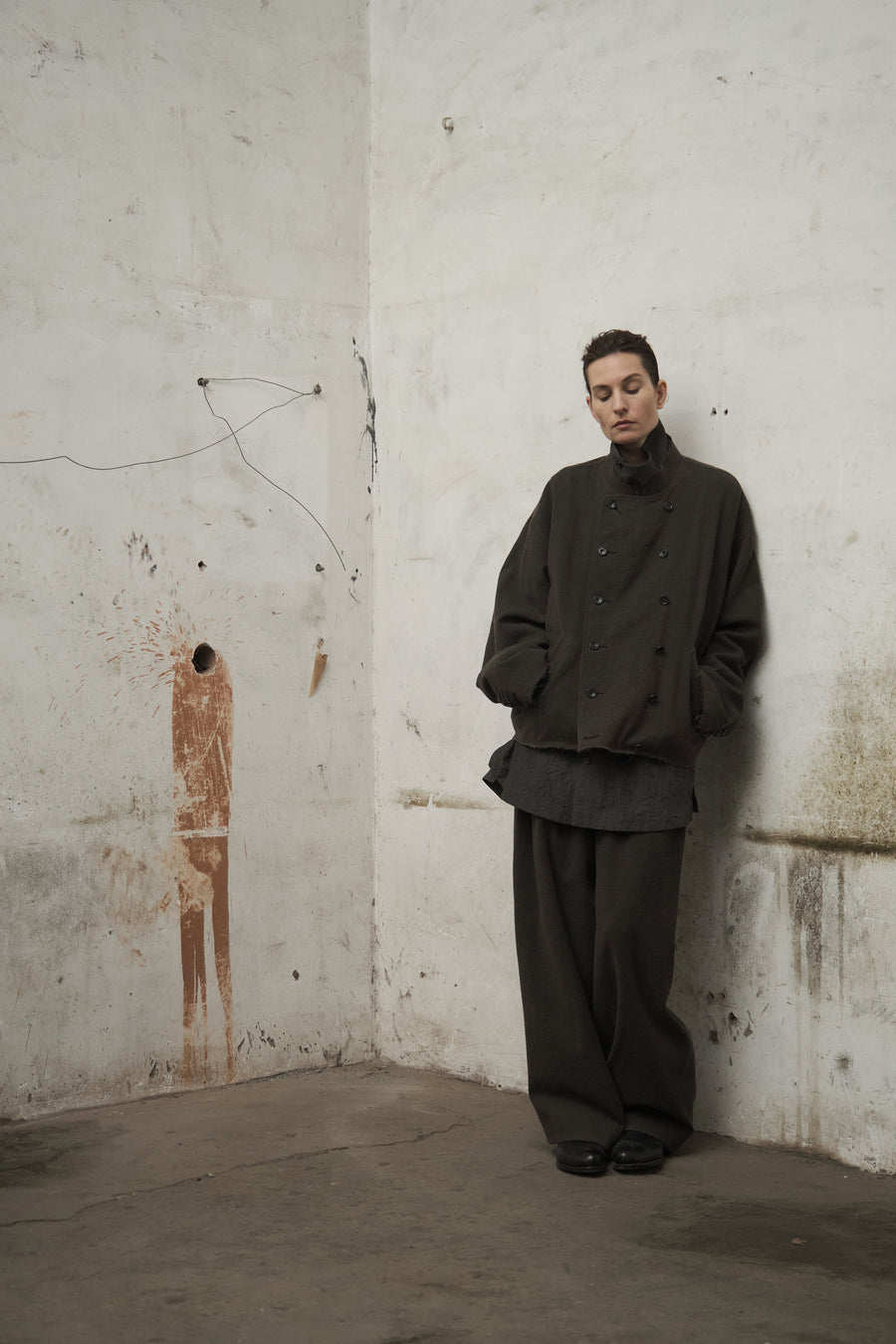 Double-Breasted Stand Collar Cropped Jacket