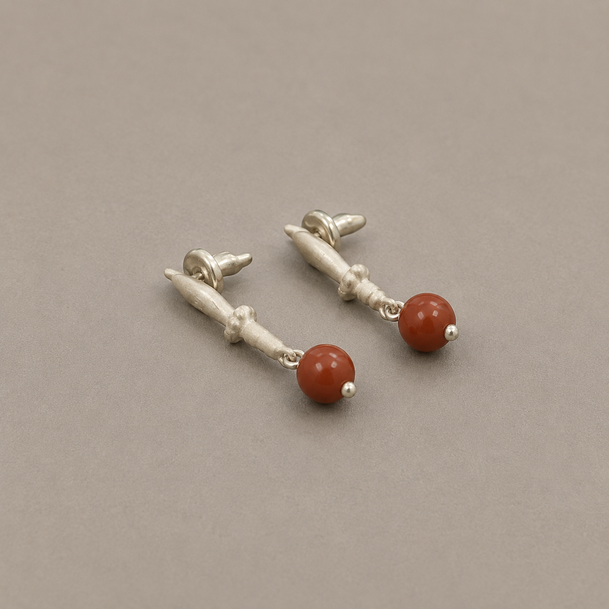 Leaf Tip Sterling Silver Red Stone Pendant Earrings