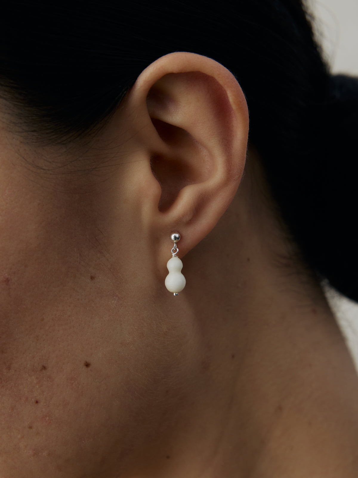 Zizai Gourd Sterling Silver & Bone Drop Earrings