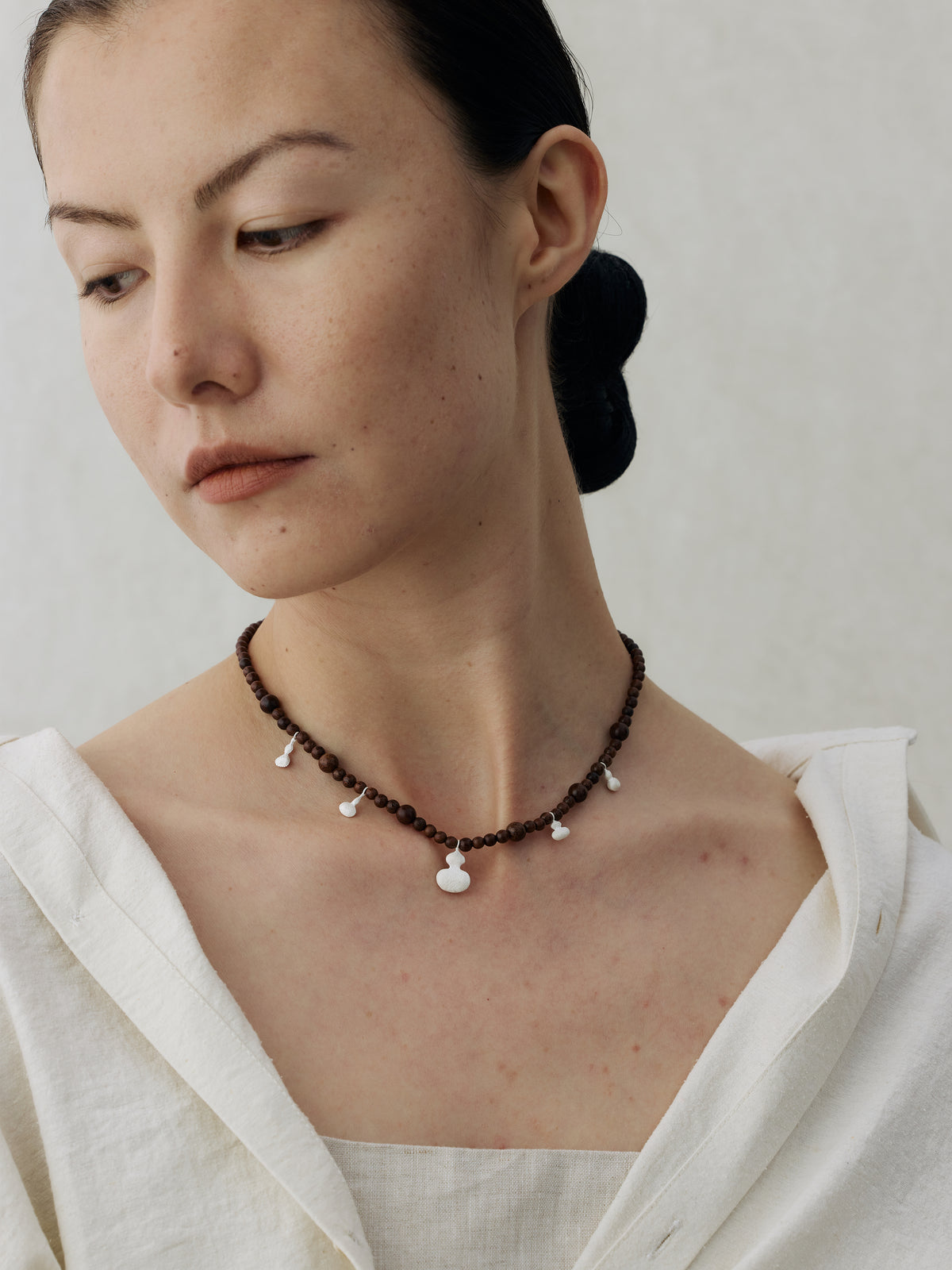 Zizai Gourd Sterling Silver Blackwood Beaded Choker