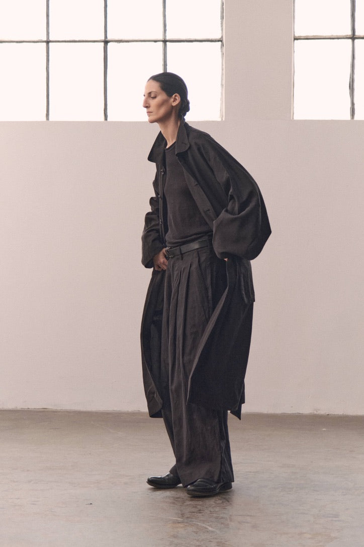 Collared longline trench coat